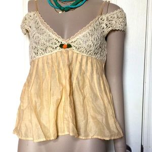 Vintage free people crochet lace top shirt xs 0 2